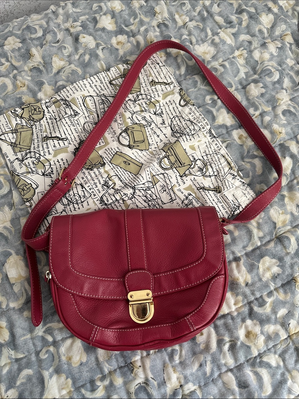 Barr + Barr  Red Leather Crossbody Bag with Gold Hardware